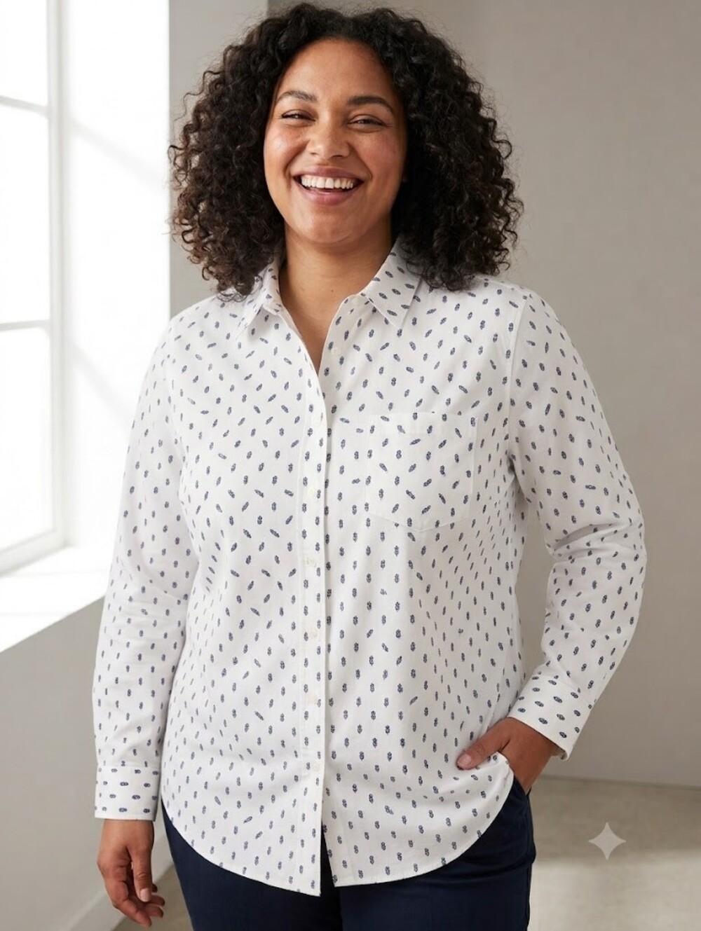 Velvet Heart White Feather Print Button Up Plus 3x Layering Rayon Lightweight